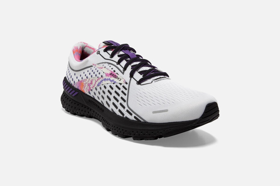 Brooks Adrenaline GTS 21 Road Running Shoes Mens - White/Black/Purple - ZJXCS-2631